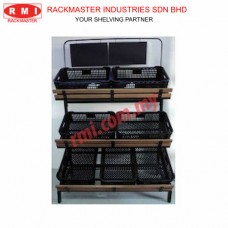 3 Levels Metal Frame with Front Meranti Wood & 2pcs Black Board